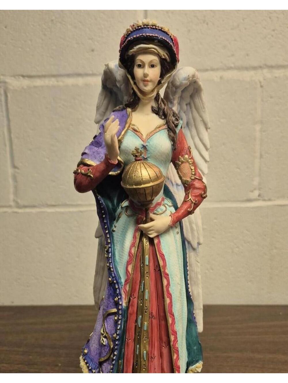 Hand-Painted Angel Figurine with Decorative Globe and Wings